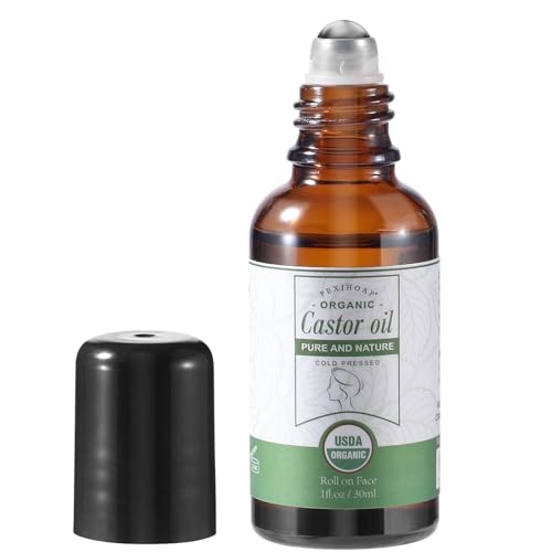 Castor Oil Roll on for Face Eye Hair Scalp Eyebrow, Under Eye Roller, Certified Organic Castor Oil Roller Stick Glass Bottle, Pure Cold Pressed Body Oil - 1fl.oz Small Roller