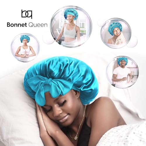 BONNET QUEEN Silk Bonnet for Sleeping Women Satin Bonnet Hair Bonnet Night Sleep Cap Scarf wrap for Curly Hair with tie Band Purple