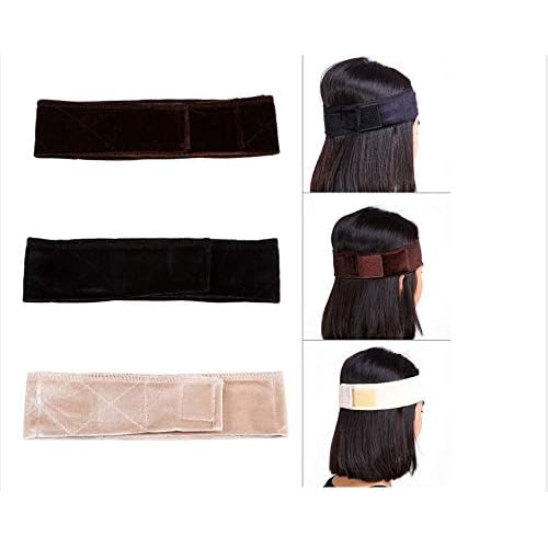 Deepth 3PCS Flexible Velvet Wig Grip Scarf Head Hair Band Wig Band Adjustable Fastern Black Brown and Beige Free 3 Wig Cap and 3 Invisible Hair Nets (Velvet)