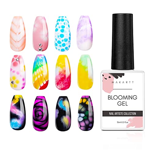 Makartt Marble Nail Polish,Blooming Gel Nail Polish Color Changing 6ml 6 Colors Nail Polish Bundle Clear Blooming Gel?15ml UV LED Soak Off Nail Art Polish for Spreading Effect