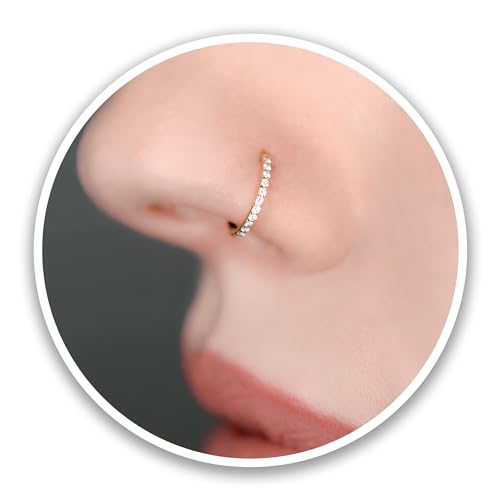 HANCAO Hypoallergenic 14K Gold Plated Nose Rings Hoops - 16G Surgical Steel Cartilage Earrings Septum Jewelry Hinged Segment Ring CZ Paved Lip Daith Rook Helix Tragus Lobe Snug Body Piercing 6MM