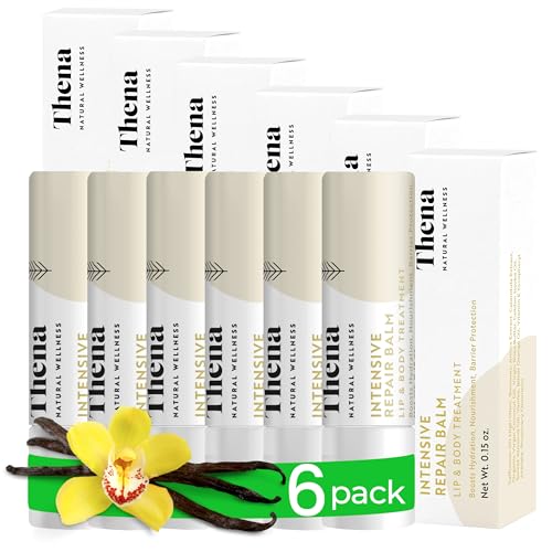 Organic Lip Balm Lip Treatment & Moisturizer for Dry Cracked Lips with Shea Butter & Vanilla, Ultra-Hydrating & Nourishing, Barrier-Repair Lip Therapy, Natural Skin Care, 6 Pack, Women & Men