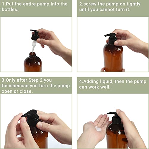 32 oz Amber Pump Bottles - 4 Pack with Funnel & Labels