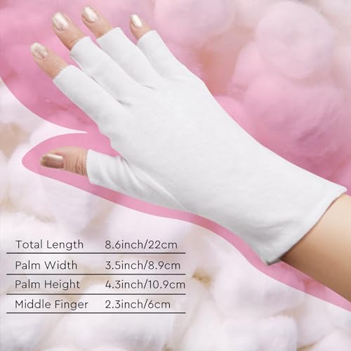 Fingerless White Cotton Moisturizing Gloves for Dry Hands - 4 Pairs