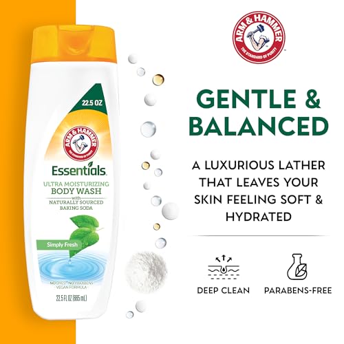 Arm & Hammer Essentials Body Wash Women Moisturizing - Simply Fresh 22.5oz Womens Body Wash - Non Toxic Body Wash - Shower Essentials for Women