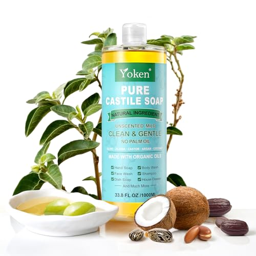 Yoken Pure Castile Soap Liquid Unscented 67 fl oz Castile Liquid Soap Made With Organic Oil, Clean & Gentle, No Palm Oil,Vegan, Natural Castile Soap for Face Body Wash, Hand Soap, Dishes Multi-purpose