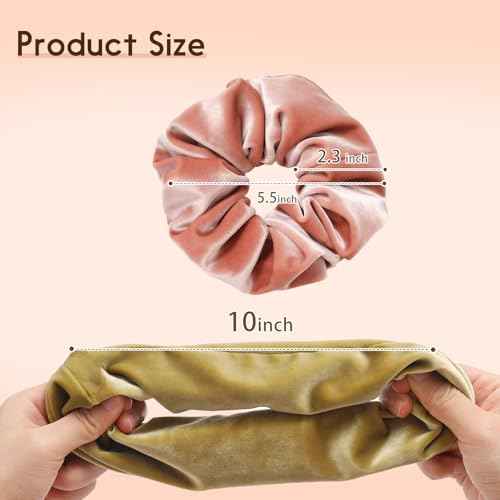 Large Premium Velvet Scrunchie for Women Silky Fabric Hair Ties Soft Ponytail Holder (Rose red Orange Green Grey) 4PCS