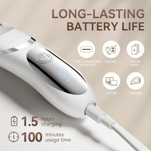 ANLAN Women's Electric Shaver Waterproof IPX6, Rechargeable Bikini Trimmer with LED Display, 0mm Comb for Legs Underarms Sensitive Skin (White Silver)