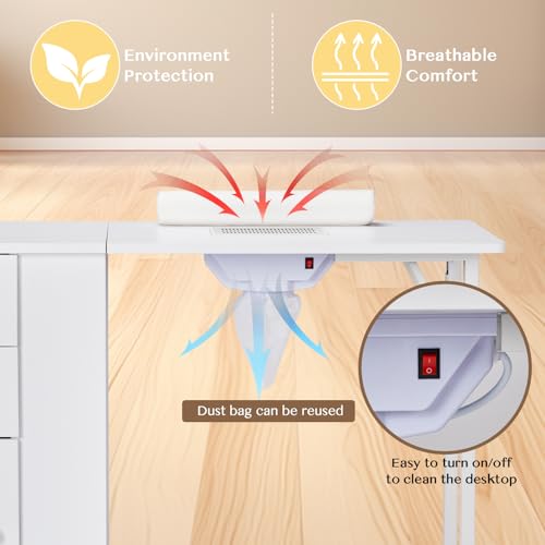 Winado Foldable Manicure Table with Dust Collector & Storage