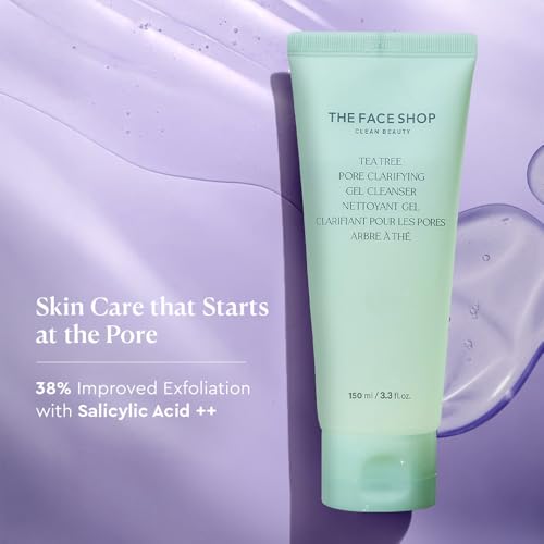 THE FACE SHOP Tea Tree Pore Clarifying Gel Cleanser | Gentle Facial Foam Cleanser for Acne-Prone Skin | Removes Excessive Sebum with Soothing Effect | 5.0 fl. Oz,K-Beauty