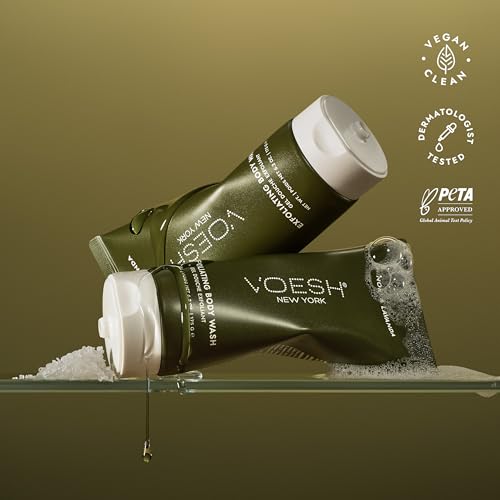 VOESH Sugar Scrub & Exfoliating Body Wash with Plant-Derived AHAs & Vegan Probiotics, K-Beauty Korean Skincare - Hinoki & Lavanda