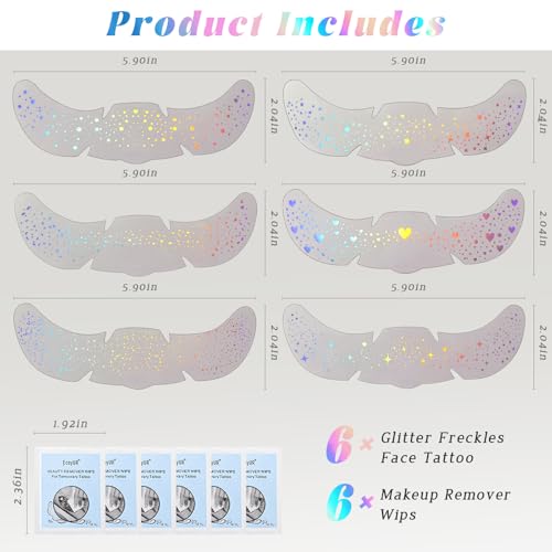 Holographic Glitter Freckles Temporary Tattoo - 6 Pack Waterproof