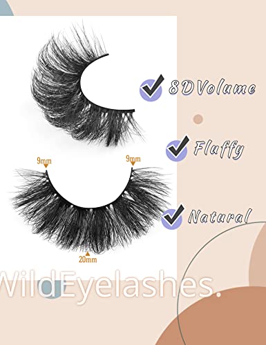 8D Mink Fluffy Lashes 20mm D Curl - 10 Pairs Reusable