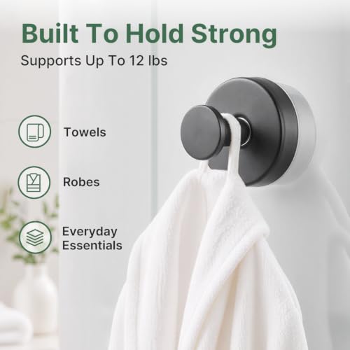 Joymouse Black Heavy Duty Shower Suction Cup Hooks 4 Pack - Removable Towel Hooks for Bathroom & Kitchen