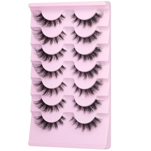 D Curl Fox Eye False Lashes - Clear Band Wispy Manga Lashes 7 Pairs