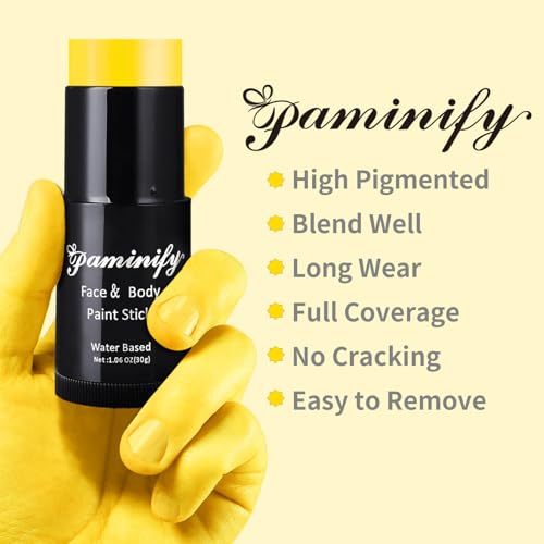 Paminify Yellow Face Paint Stick - Water-Based, Washable Body & Halloween Makeup (1.06 oz) – Lion/Tiger/Monster SFX Cosplay