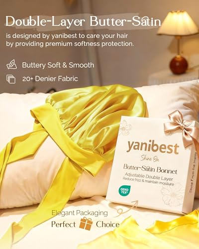 YANIBEST Yellow Adjustable Silk Bonnet for Sleeping Women - Double Layer Satin Frizz Control
