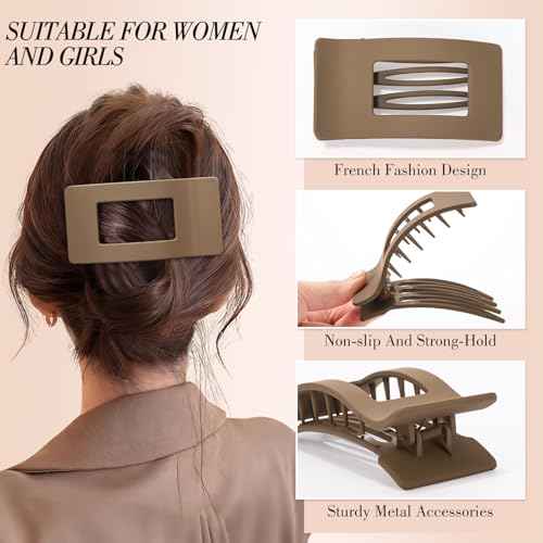 Obeoby 8 PCS Flat Hair Clips for Women, Medium Lay Flat Claw Clips for Thick Thin Hair French Hair Accessories Barrettes