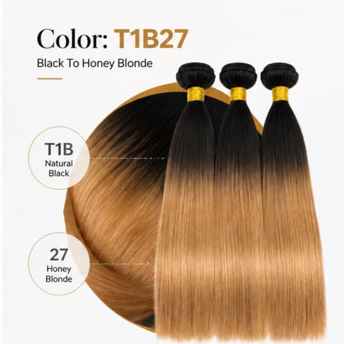 Honey Blonde 1B/27 Brazilian Human Hair Bundles 12-16 Inch Natural Straight Extensions