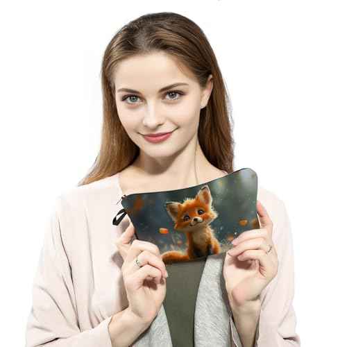 Cute Fox Cosmetic Bag Gift for Women Small Makeup Bag for Purse Cosmetic Bags for Women Zipper Travel Toiletry Pouch Fox Makeup Bags