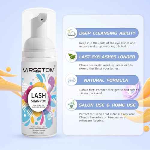 Vemofoper Lash Shampoo for Lash Extensions, Eyelash Extension Cleanser 60ml + Rinse Bottle + Brushes, Lash Bath for Eyelash Extensions, Lash Cleaner, Paraben & Sulfate Free, Salon and Home Use