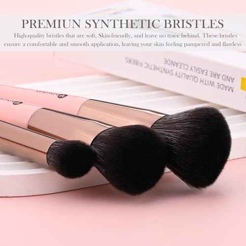 KINGMAS Foundation Makeup Brushes, 3Pcs Kabuki Contour Concealer Makeup Brush Set, Vegan & Cruelty-Free, Synthetic Cosmetic Under Eye & Blusher Face Brush (Pink)