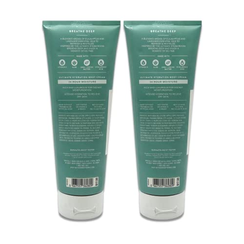 Bath & Body Works - Aromatherapy - Breathe Deep Eucalyptus & Lavender - Ultimate Hydration Body Cream - Pack of 2-8oz