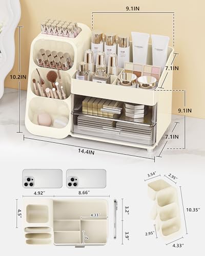 Large Capacity Makeup Organizer with Brush Holder for Vanity & Bathroom
