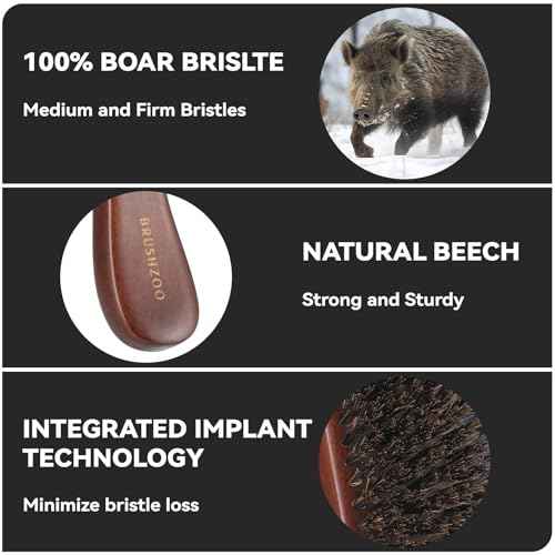Beard Brush for Men Smooths Softens Beard and Exfoliates Skin and Scalp, 100% Boar Bristle Hair Brush for Beard & Short Hair Detangle add Natural Shine