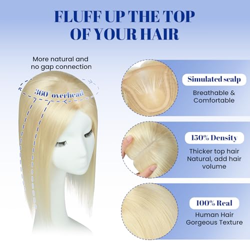 Real Human Hair Topper 12" #60 Platinum Blonde 55g