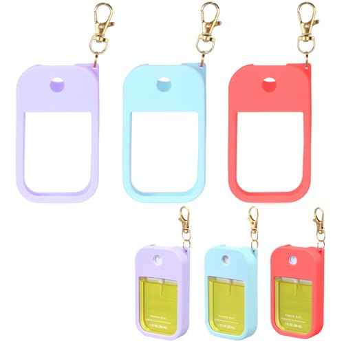 Hand Sanitizer Spray Case Compatible with Touchland Power Mist 1 oz ? Silicone Case with Keychain for Touch Land Mist 1 fl oz£¨30 ml£©, Hand Sanitizer Accessory for 1 fl oz (Purple+Blue+Red, 3 Pack)