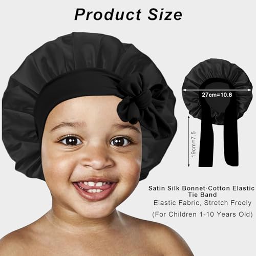 Kids Satin Sleep Bonnet 3-Pack - Pink, Black, Light Blue