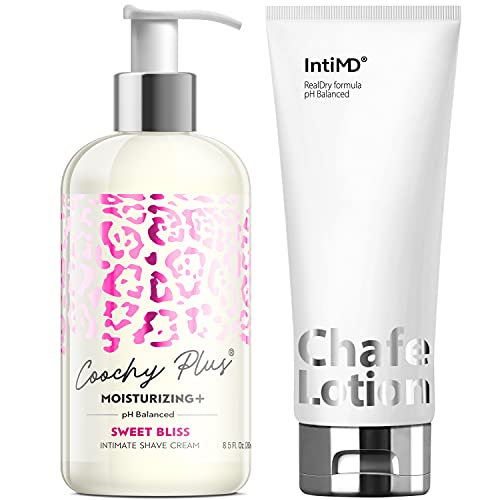 IntiMD Coochy Plus Sweet Bliss & Chafe Lotion Kit, Intimate Shave Cream Prevent Razor Burn In-Grown Hair + Chafe Lotion Anti-Chafe Cream, Anti-Rubbing, Friction for Inner Thighs Armpit Running