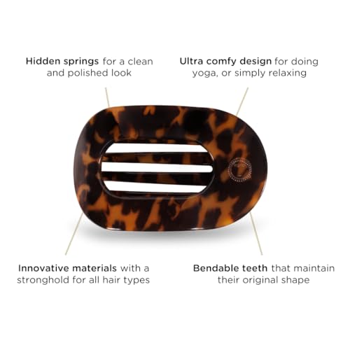 TELETIES Medium Flat Round Hair Clip - Bendable Teeth, Comfortable Design