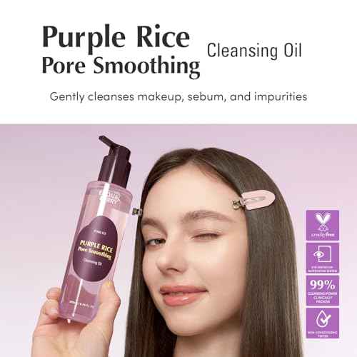 EQQUALBERRY Purple Rice Pore Smoothing Cleansing Oil ? Deep Cleansing for Pores & Blackheads | Korean Oil Cleanser for Face & Makeup Remover | Hydrating & Soothing Formula, 6.76 fl.oz