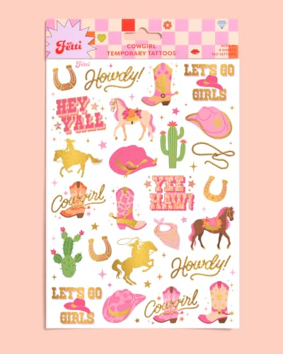 XO, Fetti 100 Gold Foil Cowgirl Temporary Tattoos | Western Party Favors