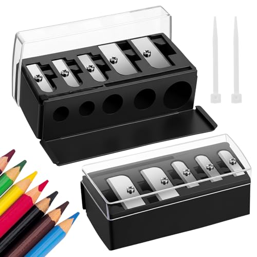 Grevosea 2-Pack 5-Hole Makeup Pencil Sharpener with Lid & Cleaning Pick
