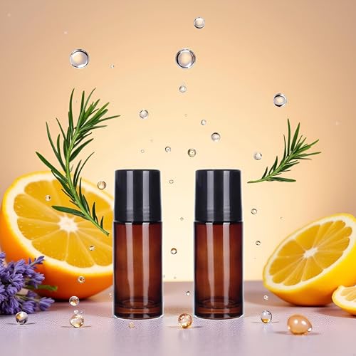 50ml Brown Glass Roller Bottles Set of 2 – Refillable Rollerball Containers for Essential Oils & Fragrances
