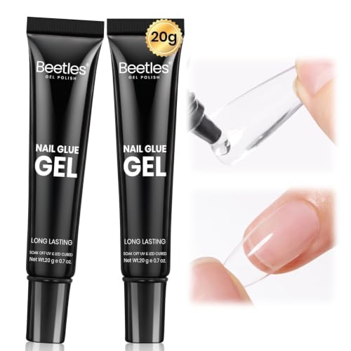 Beetles 2 Pack 20g Solid Nail Glue Gel for Tips - Hands-Free, Long-Lasting Adhesive