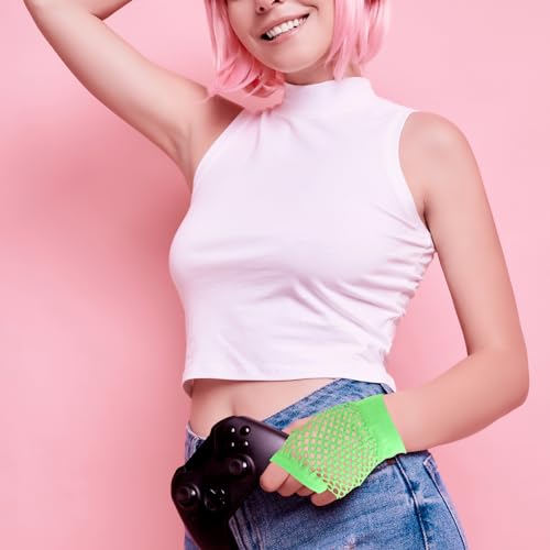 Neon Green Fishnet Arm Sleeves - 4 Pack Glow Party Gloves