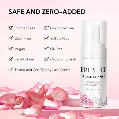 BREYLEE 100 ml Lash Shampoo for Lash Extensions, Lash Fan Dryer+Rinse Bottle+Brushes+Cotton Puff, Eyelash Extension Cleanser, Lash Bath Wash Soap Foam Cleaner for Salon and Home Use