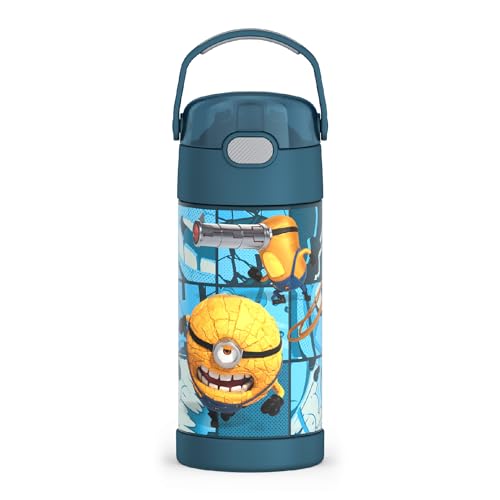 THERMOS FUNTAINER Water Bottle with Straw - 12 Ounce, Dinosaurs - Kids Stainless Steel Vacuum Insulated Water Bottle with Lid