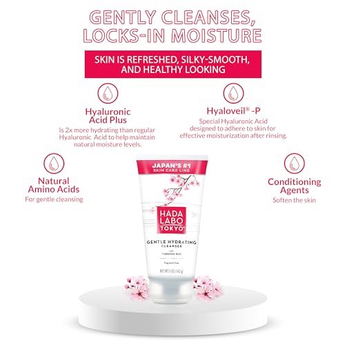 Hada Labo Tokyo Gentle Hydrating Foaming Facial Cleanser, Fragrance-Free Sensitive Skin Face Wash with Hyaluronic Acid and Conditioning Agents Soften Skin, Locks In Moisture, 5.0 Oz