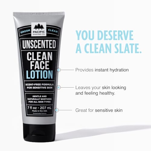 Pacific Shaving Company Clean Face Lotion - Hydrating Face Moisturizer with Avocado & Jojoba Oil - Fragrance-Free Skin Care Products for Men - Lightweight & Safe for Sensitive Skin (7 Oz)