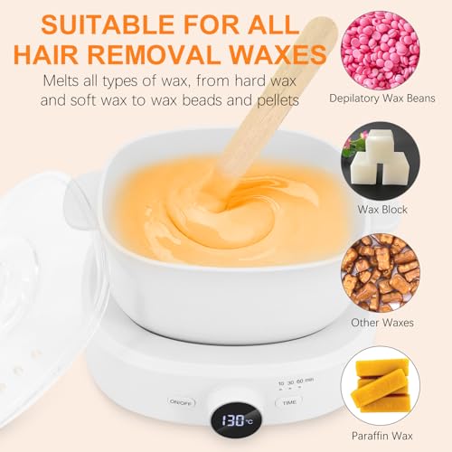 Digital Hair Removal Wax Warmer, Adjustable Temperature Waxing Machine for Women Hair Removal, Face, Bikini, Legs and Body, with Silicone Wax Pot Liner (White)