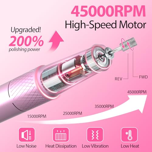 Pink 45000RPM Professional Corded Nail Drill E-File Kit for Salon & Home Use