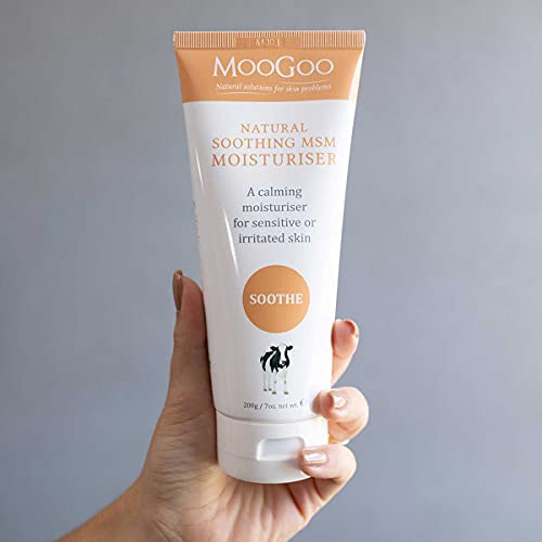 MooGoo Soothing MSM Moisturiser - Calming Face & Body Moisturiser for Sensitive, Red or Sunburnt, Irritated Skin Including Eczema, Psoriasis & Rosacea, For All Ages Including Children (7 Fl Oz)
