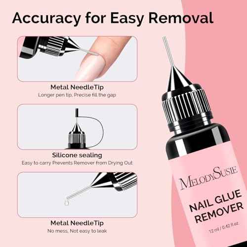 MelodySusie 2PCS Nail Glue Remover for Press on Nails, Acetone Free Nail Polish Remover Multi-Functional Liquid for Removing Glue from Nail Tips Full Cover Nails for Home and Salon Use 12ML