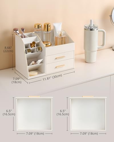 Lolalet PU Leather Makeup Organizer with Drawers - 3-Layer Cosmetic Holder for Vanity