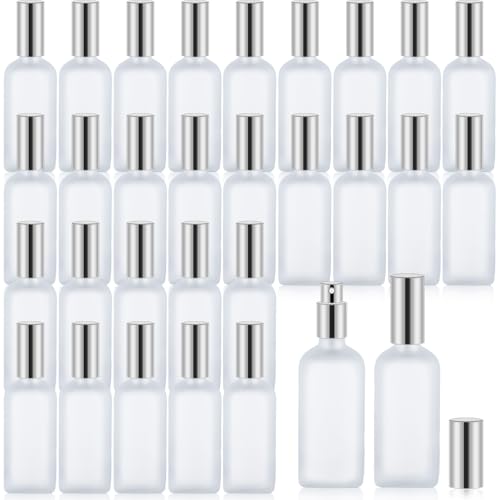 30 Pcs Glass Spray Bottle, 3.4 oz/100 ml Perfume Empty Bottles,Frosted Glass Spray Bottles, Clear Bottle with Sliver Fine Mist Sprayer,Refillable Container for Perfume Face Body Travel(Sliver)